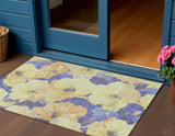 3' X 5' Wheat And Purple Floral Washable Indoor Outdoor Area Rug