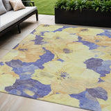 5' X 8' Wheat And Purple Floral Washable Indoor Outdoor Area Rug