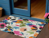 3' X 5' Ivory Pink Orange And Blue Floral Washable Indoor Outdoor Area Rug