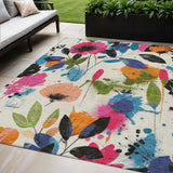 5' X 8' Ivory Pink Orange And Blue Floral Washable Indoor Outdoor Area Rug