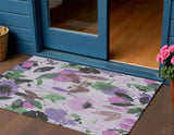 3' X 5' Lavender And Artichoke Green Floral Washable Indoor Outdoor Area Rug