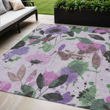 5' X 8' Lavender And Artichoke Green Floral Washable Indoor Outdoor Area Rug