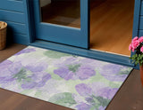 3' X 5' Lavender And Artichoke Green Floral Washable Indoor Outdoor Area Rug