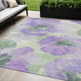 5' X 8' Lavender And Artichoke Green Floral Washable Indoor Outdoor Area Rug