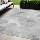 5' X 8' Ivory And Silver Floral Washable Indoor Outdoor Area Rug