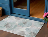3' X 5' Blue And Sage Floral Washable Indoor Outdoor Area Rug