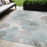5' X 8' Blue And Sage Floral Washable Indoor Outdoor Area Rug