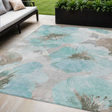 5' X 8' Teal Blue And Aqua Floral Washable Indoor Outdoor Area Rug