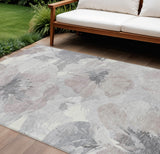 8' X 10' Taupe And Beige Floral Washable Indoor Outdoor Area Rug