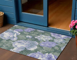 3' X 5' Lavender And Olive Green Floral Washable Indoor Outdoor Area Rug