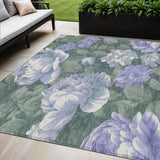 5' X 8' Lavender And Olive Green Floral Washable Indoor Outdoor Area Rug
