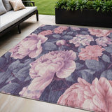 5' X 8' Pink And Mauve Floral Washable Indoor Outdoor Area Rug