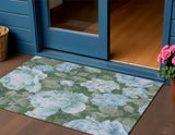 3' X 5' Sky Blue And Taupe Floral Washable Indoor Outdoor Area Rug
