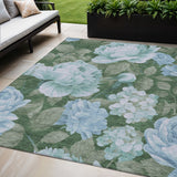 5' X 8' Sky Blue And Taupe Floral Washable Indoor Outdoor Area Rug