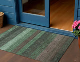 3' X 5' Green And Khaki Striped Washable Indoor Outdoor Area Rug
