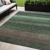 5' X 8' Green And Khaki Striped Washable Indoor Outdoor Area Rug