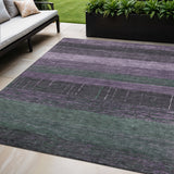 5' X 8' Purple And Olive Green Striped Washable Indoor Outdoor Area Rug