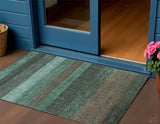 3' X 5' Teal Blue And Taupe Striped Washable Indoor Outdoor Area Rug