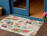 3' X 5' Ivory Blush And Teal Blue Abstract Washable Indoor Outdoor Area Rug
