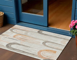 3' X 5' Ivory And Taupe Geometric Washable Indoor Outdoor Area Rug