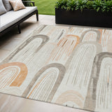 5' X 8' Ivory And Taupe Geometric Washable Indoor Outdoor Area Rug