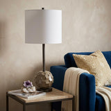 25" Gray Round Bedside Lamp With Drum Shade