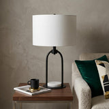 22" Black Round Bedside Lamp With Drum Shade