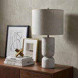28" White Round Bedside Lamp With Drum Shade