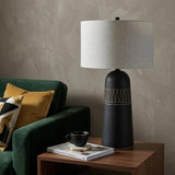 30" Black Round Bedside Lamp With Drum Shade
