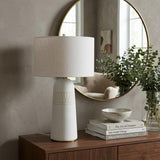 30" Cream Round Bedside Lamp With Drum Shade