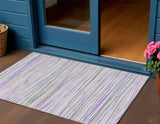 3' X 5' Lavender And Mauve Striped Washable Indoor Outdoor Area Rug