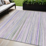 5' X 8' Lavender And Mauve Striped Washable Indoor Outdoor Area Rug