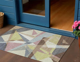3' X 5' Khaki Beige And Mauve Geometric Washable Indoor Outdoor Area Rug