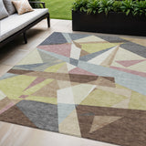 5' X 8' Khaki Beige And Mauve Geometric Washable Indoor Outdoor Area Rug