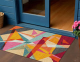 3' X 5' Orange Blue And Gold Geometric Washable Indoor Outdoor Area Rug