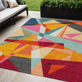 5' X 8' Orange Blue And Gold Geometric Washable Indoor Outdoor Area Rug