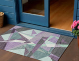 3' X 5' Purple Teal Blue And Gray Geometric Washable Indoor Outdoor Area Rug