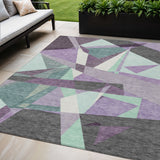5' X 8' Purple Teal Blue And Gray Geometric Washable Indoor Outdoor Area Rug
