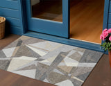 3' X 5' Taupe Khaki And Gray Geometric Washable Indoor Outdoor Area Rug