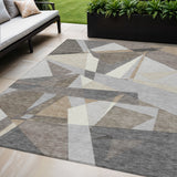 5' X 8' Taupe Khaki And Gray Geometric Washable Indoor Outdoor Area Rug