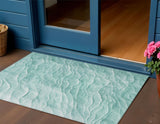 3' X 5' Aqua And Teal Blue Abstract Washable Indoor Outdoor Area Rug