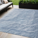 5' X 8' Denim Blue And Blue Abstract Washable Indoor Outdoor Area Rug