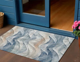 3' X 5' Blue And Ivory Abstract Washable Indoor Outdoor Area Rug