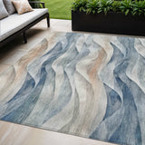 5' X 8' Blue And Ivory Abstract Washable Indoor Outdoor Area Rug