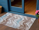3' X 5' Brown And Teal Blue Abstract Washable Indoor Outdoor Area Rug
