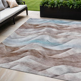 5' X 8' Brown And Teal Blue Abstract Washable Indoor Outdoor Area Rug