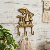 5" Antiqued Gold Cast Iron Mushroom Three Hook Wall Mount Coat Rack