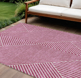 8' X 10' Blush And Ivory Geometric Washable Indoor Outdoor Area Rug