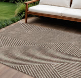 8' X 10' Brown And Ivory Geometric Washable Indoor Outdoor Area Rug