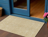 3' X 5' Gold And Ivory Geometric Washable Indoor Outdoor Area Rug